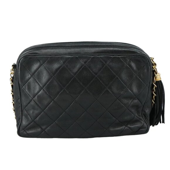 CHANEL Matelasse Chain Shoulder Bag Lamb Skin Black Gold CC Auth PP082 - Picture 2 of 16